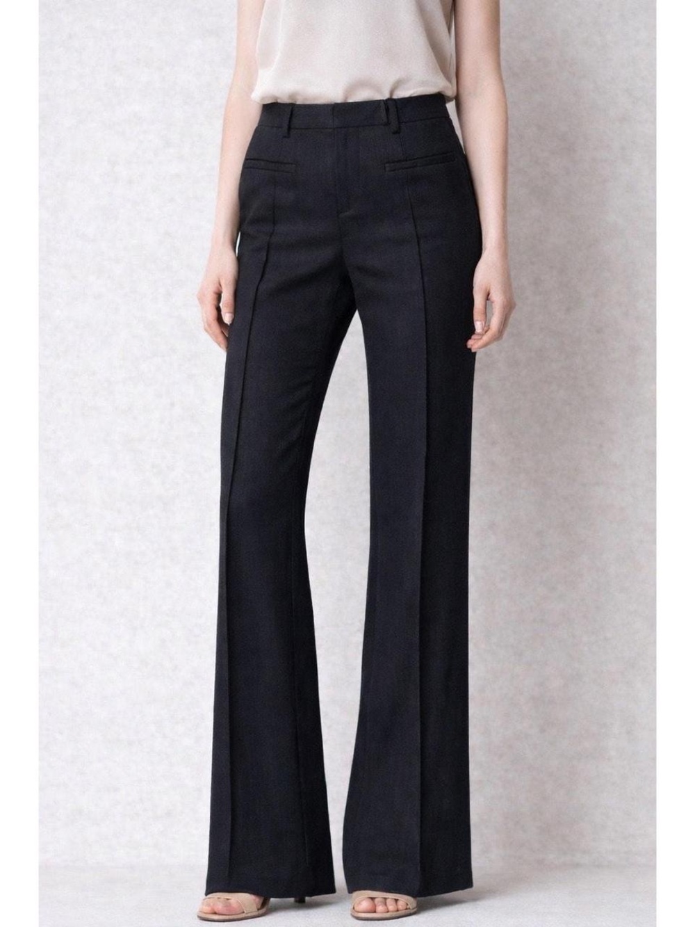 Elevenses Anthropologie The Brighton Linen Blend Trouser Pants Flared black 6